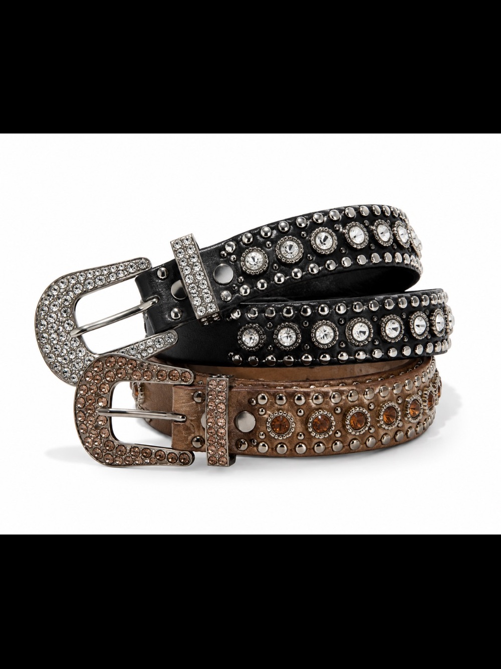 2 Kippys Leather Swarovski Cowgirl Black Brown Crystal Studded Belts 30 small